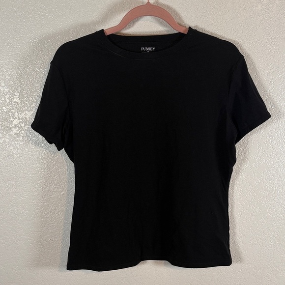 Pumiey Black Double Layer Fitted Crew Tee Shirt Size 2XL - Picture 1 of 5